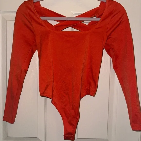Anthropologie “Viviette” Long Sleeve Bodysuit Orange Size S/M - Picture 2 of 4
